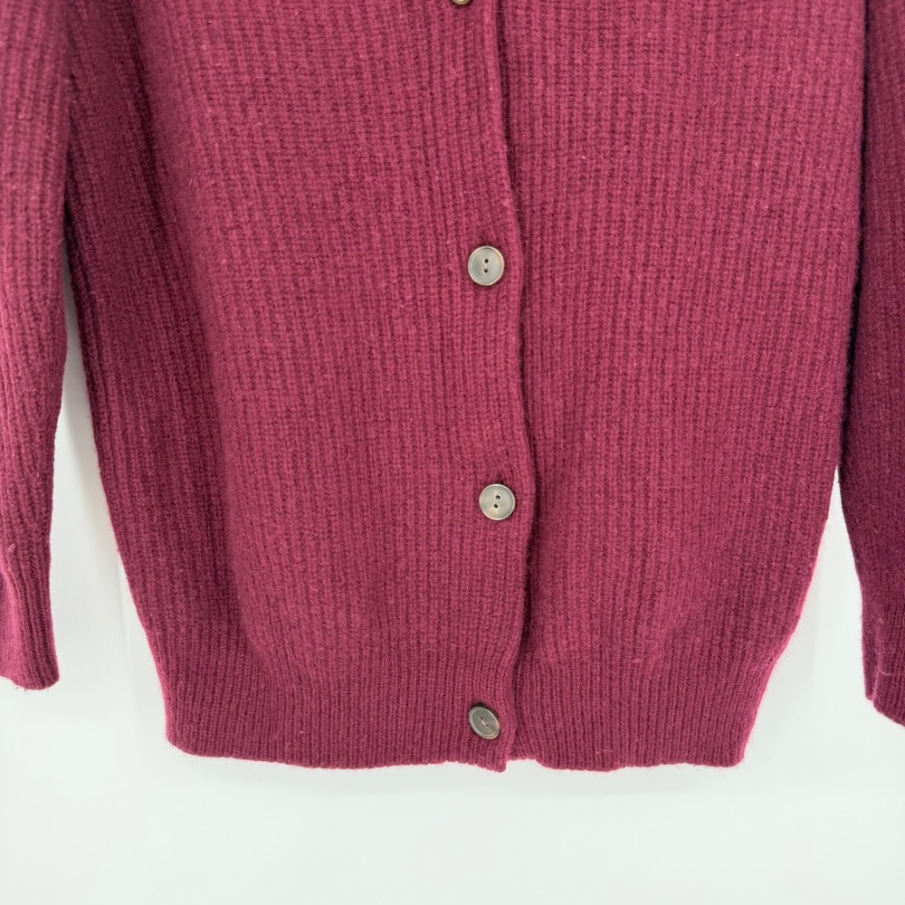 Vince Oversized Wool & Cashmere Cardigan Burgundy Ribbed V-Neck XS - Picture 8 of 14